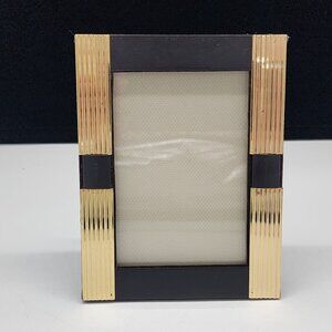 Vintage Black & Gold Ribbed Photo Frame Brass 3x4-1/2" 1990s